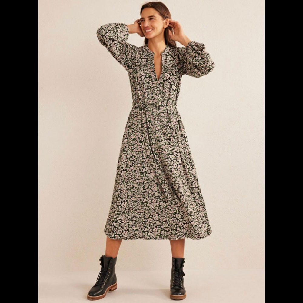 NWT Boden Notch Neck Jersey Midi Dress